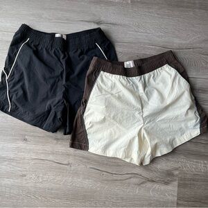 Bundle Of Two Athletic Shorts — Black & Cream with Brown Trim